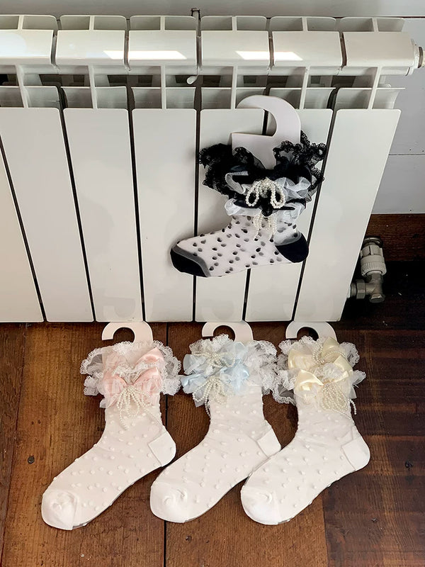 Fashion niche design chaos thin Japanese pearl pendant polka dot dot single case glass silk stacking socks