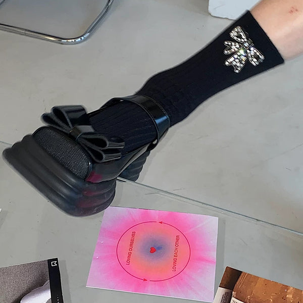 Collection grade! Exquisite full score, original designer fashion handmade bow bead socks calf socks