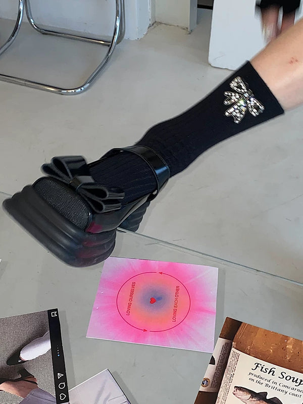 Collection grade! Exquisite full score, original designer fashion handmade bow bead socks calf socks