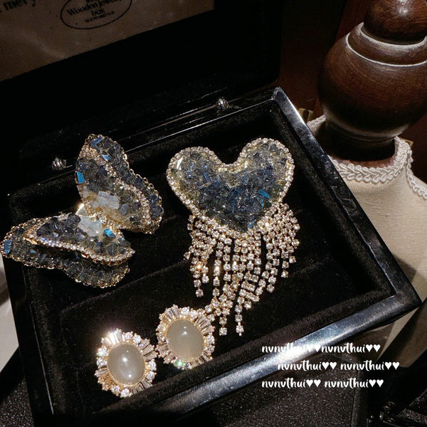 Annual Meeting Jewelry Gradient Blue Crystal Love Sparkling Diamond Tassel Brooch