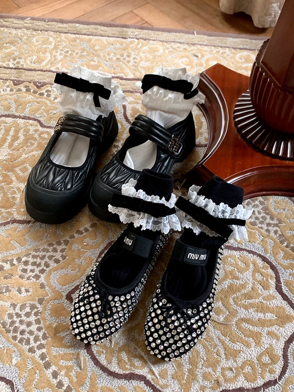 Fashion niche bow socks women's summer jk heel middle tube ribbon lace white calf socks thin