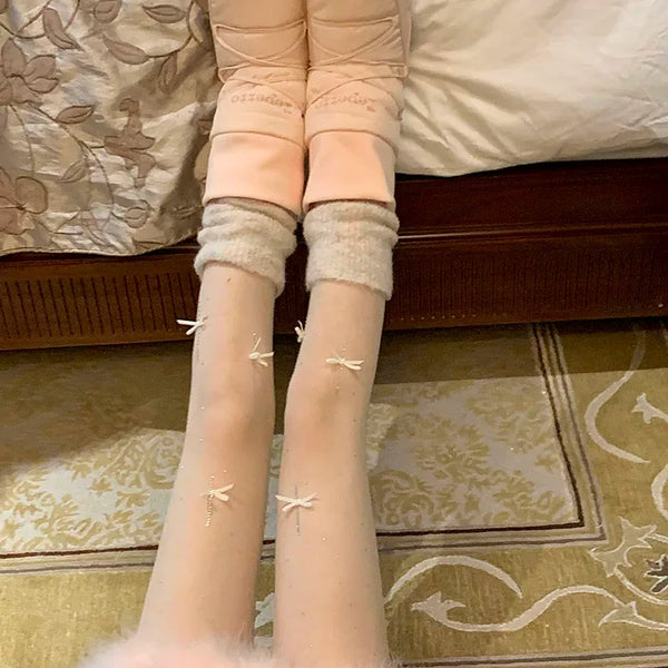 Fashion spring and summer new black silk hot diamond girl heart velvet bow pearl arbitrary cut one-piece socks women