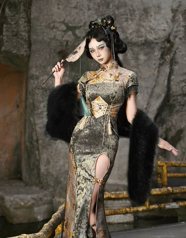 New chinese style tassel jacquard tassel scale pattern waist girdle christmas