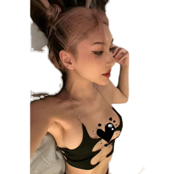 Spicy girl, niche, high-end design, sexy hollow chain suspender, women's cutting, men's hanging neck, fashionable dressing, vest for women