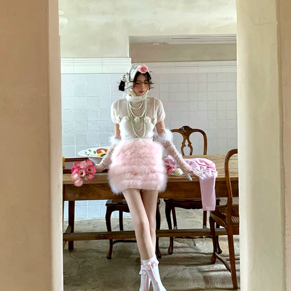 Fashion niche Yu Shuxin same bow tube socks lace thin bow Lolita style