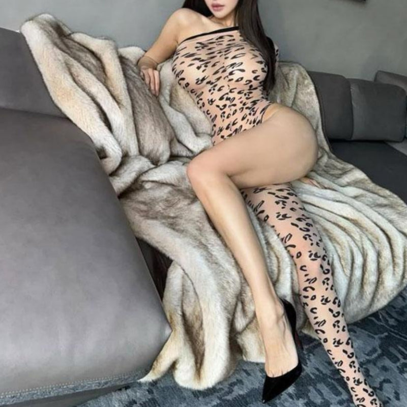 Pure desire sexy hot girl leopard print onesie female royal sister wind tight and thin perspective sexy onesie hip-wrapped trousers