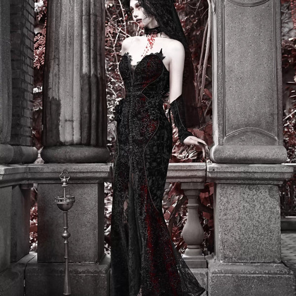 Scarlet blood peak gothic dark love velvet glitter mermaid dress dress halloween