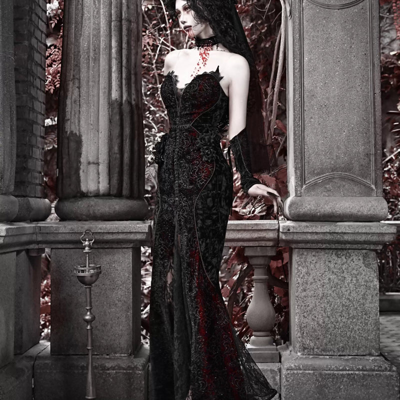 Scarlet blood peak gothic dark love velvet glitter mermaid dress dress halloween