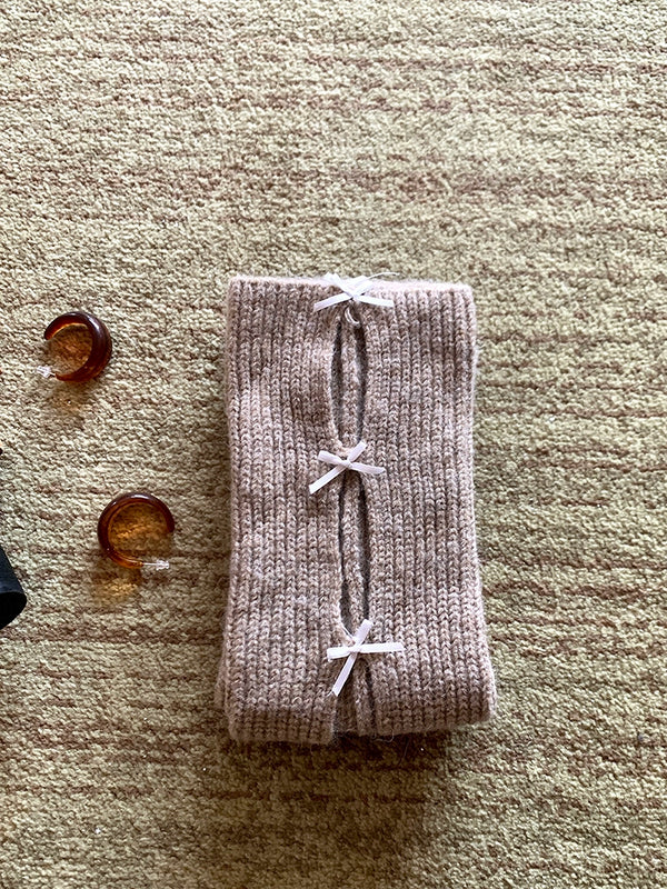 Fashion niche, white autumn and winter bow stacked socks women's knitted wool ballet open stacked calf cover