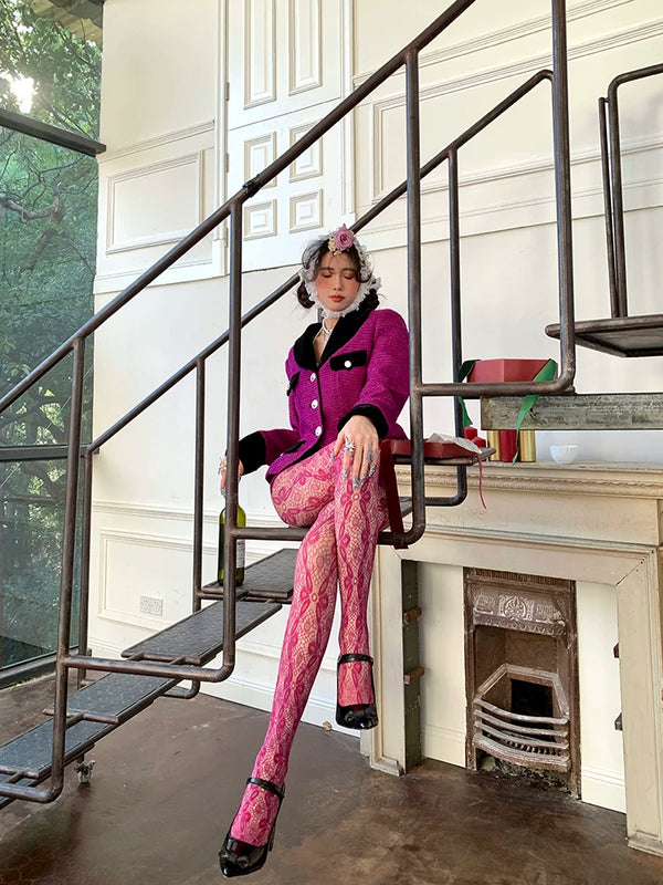 Fashion Custom Edition Hollow Rose Lace Spider Web Textured Socks Silk Spice Girls Millennium Niche One-Piece Socks