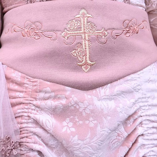 Original ◆ Sakura nightmare romantic gothic design embossed lotus root pink embroidered court half length skirt
