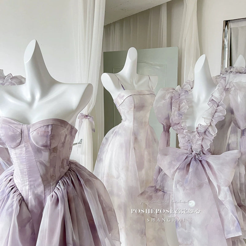 High-end custom-made iris heart thoughts·her lifelong dream jade smoky purple birthday dress