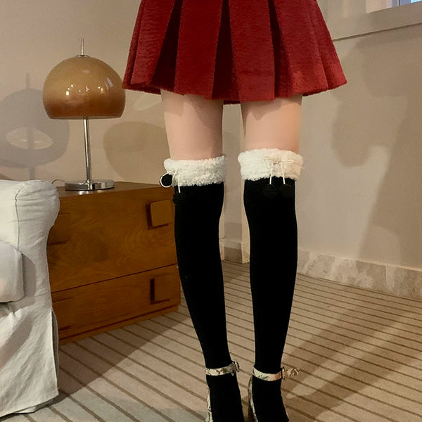 Fashion lamb wool socks autumn and winter plush jk knee thigh socks thickened warm cute hairball socks