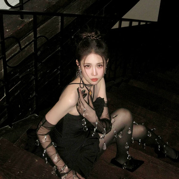 Fashion niche design even or high quality crystal pendant pantyhose babes nightclub catwalk sexy