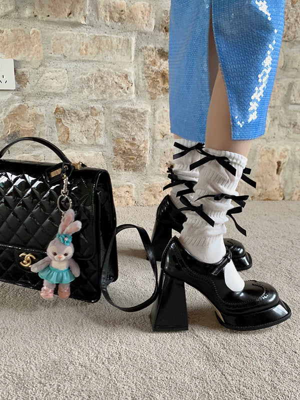 Fashion niche pink bow medium tube sweet stacking socks ballet girl jennier same style