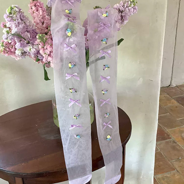 Fashion niche early spring purple handmade flowers niche lace Lolita high tube socks ballet girl socks