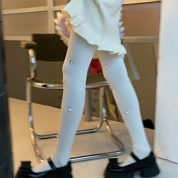 Fashion original niche design rhinestone love Japanese velvet thickened leggings women's white pantyhose