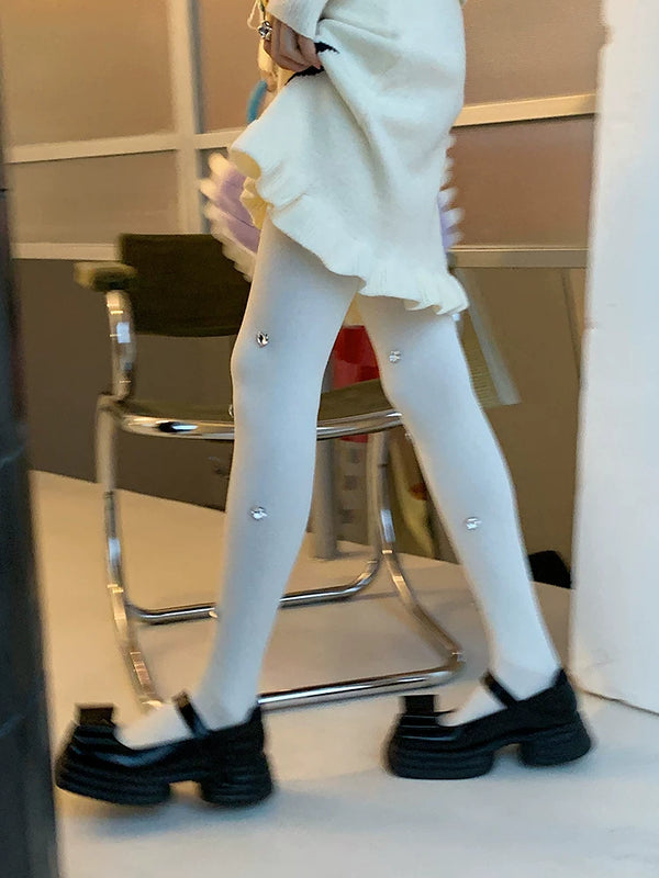 Fashion original niche design rhinestone love Japanese velvet thickened leggings women's white pantyhose