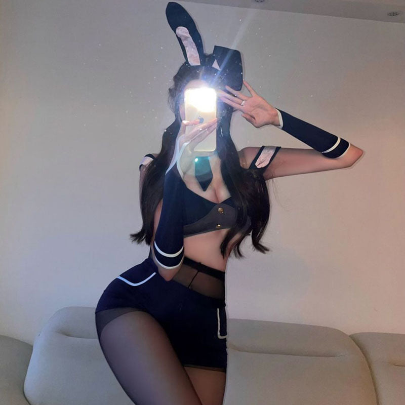 Pure desire cos halloween rabbit halter suspender temperament high waist shorts set female hottie temptation two-piece set
