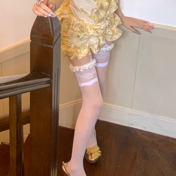 Fashion ultra-thin suspender lace black silk stockings women's sexy long socks Internet celebrity suspender socks