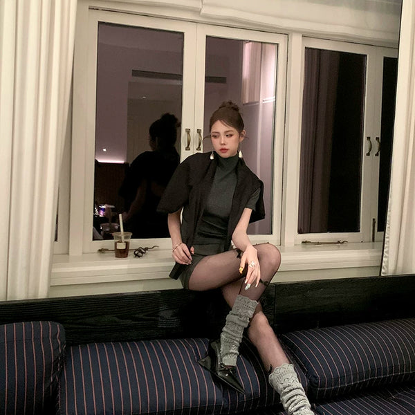 Fashion niche hollow wool stacked calf socks knitted stacked wear stepping socks cover thin versatile leg cover