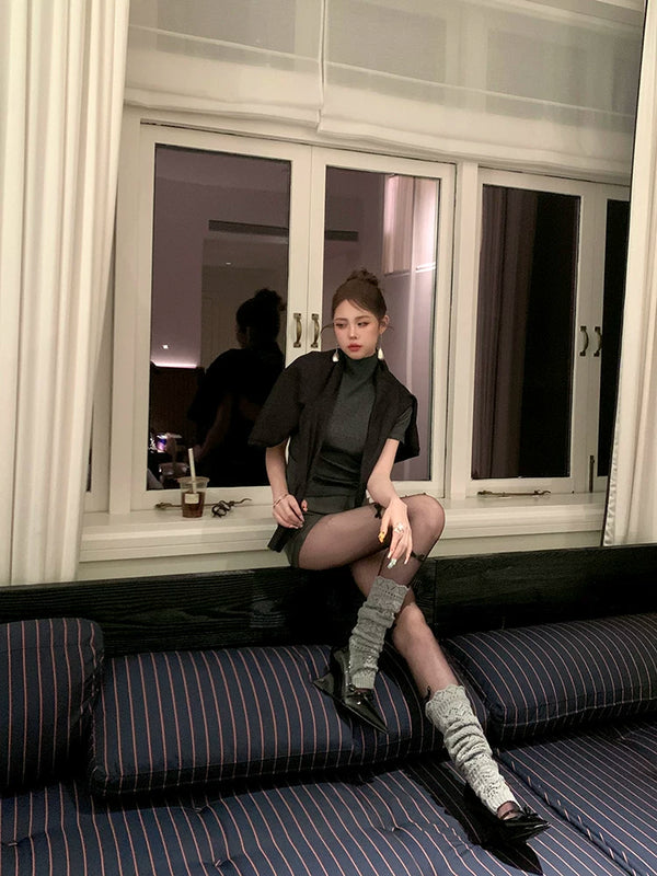 Fashion niche hollow wool stacked calf socks knitted stacked wear stepping socks cover thin versatile leg cover