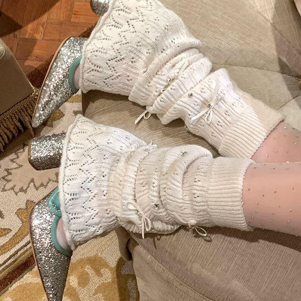 Fashion Niche Bow Socks Ballet Calf Socks Sweet Girls Rhinestones Fashion Pile Socks