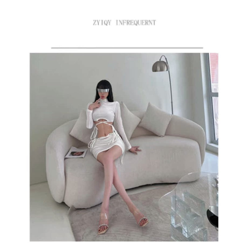 Spice Girl Velvet Suit Women's Spring and Autumn New Fried Street Pure Desire Milk Sweet Semi-turtleneck Cross Strap Long Sleeve Short Skirt