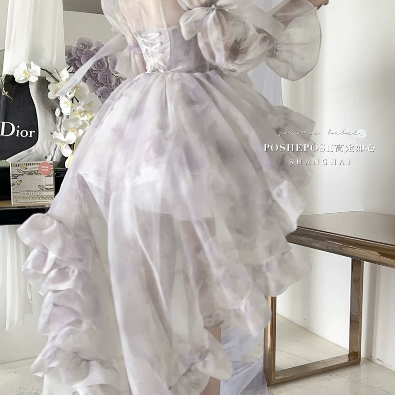 High-end custom-made iris heart thoughts·her lifelong dream jade smoky purple birthday dress