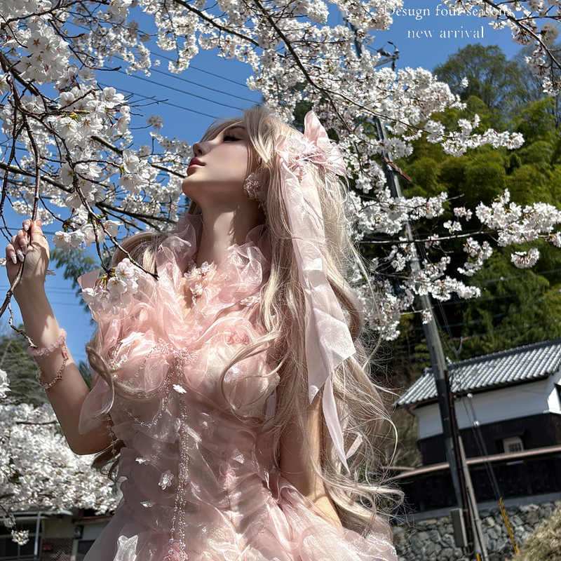 Pink off-the-shoulder bandeau dress - romantic french fairy princess dress