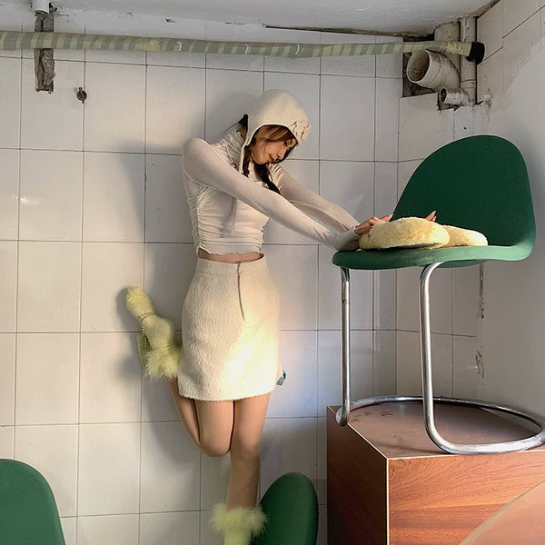 Fashion original niche design, furry feathers New Year's red tube socks sweet girl college style