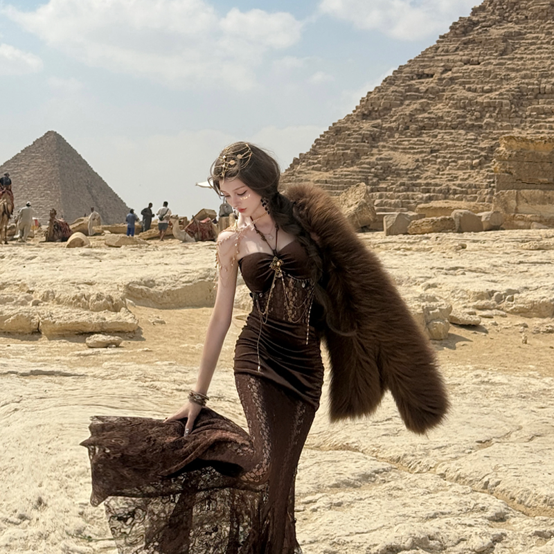 Sexyslimming look velvet lacetube topdress silm waist long dress dress skirt