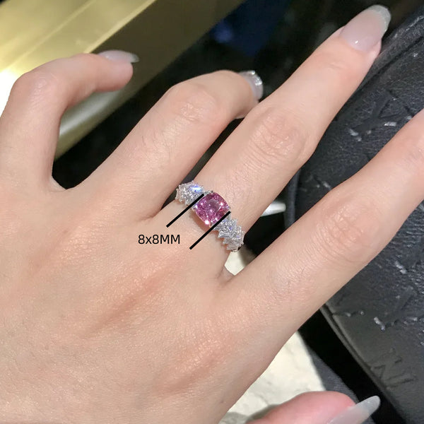 Premium T square diamond inlaid pink princess square ring exquisite light luxury simple versatile high carbon diamond women's ring diamond ring
