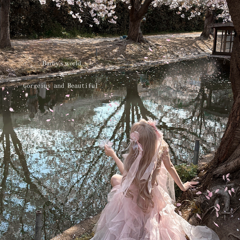 Pink off-the-shoulder bandeau dress - romantic french fairy princess dress