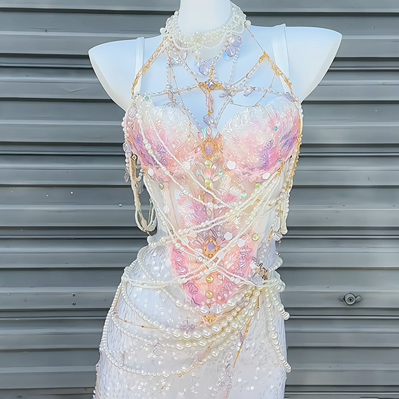Pink and purple handmade mermaid princess scale bra water performance photography photo halloween cos costume