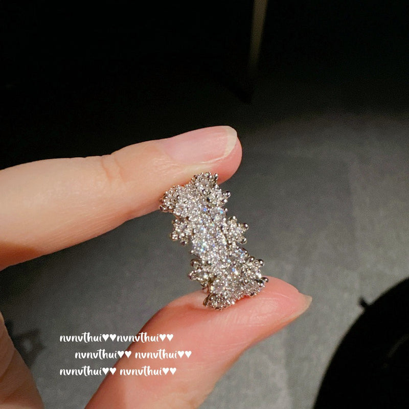 Retro curved starry gemstone ring, starry zircon drop glazed ring
