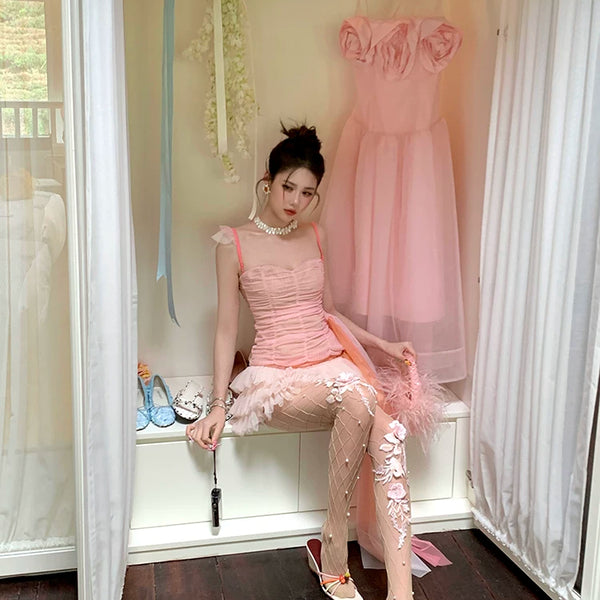 Fashion niche design European and American hollow net socks fishing net socks pure desire three-dimensional lace flower big net socks pantyhose