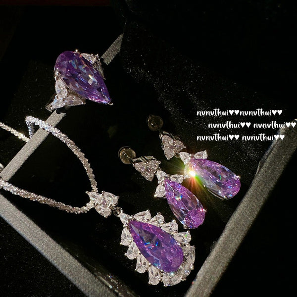Western Lilac Purple Droplet Necklace Mermaid Tears Iris Purple Droplet Earring Set