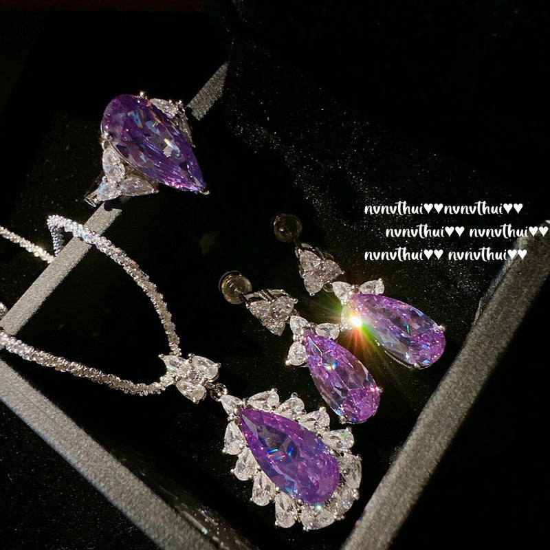 Western Lilac Purple Droplet Necklace Mermaid Tears Iris Purple Droplet Earring Set