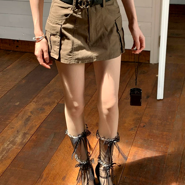 Fashion niche design pure desire wind calf socks bow lolita socks summer thin lace jk socks