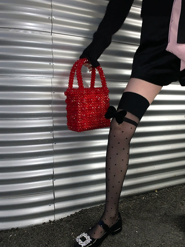 Fashion original niche design half barrel polka dot black stockings girl bow versatile bare leg socks artifact