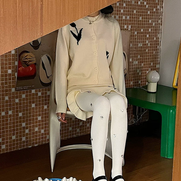 Fashion original niche design rhinestone love Japanese velvet thickened leggings women's white pantyhose