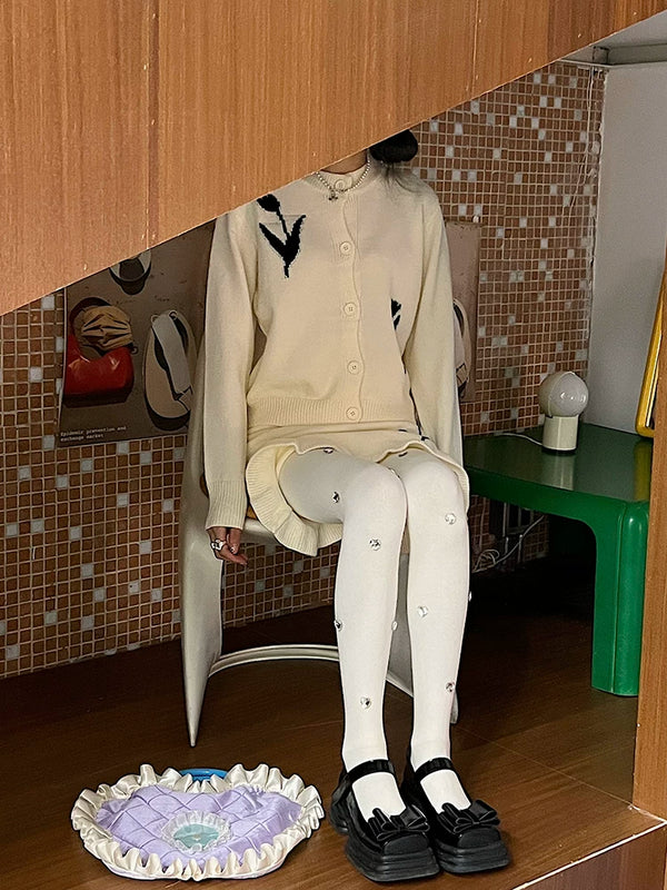 Fashion original niche design rhinestone love Japanese velvet thickened leggings women's white pantyhose