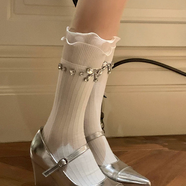 Fashion Original Design Ballet Wind Flash Diamond JK Socks Women's Medium Tube Lolita Socks Japanese Can College Wind Socks