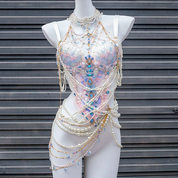 Blue and pink heavy industry mermaid princess scale bra xishuangbanna travel photography photo costume halloween clothes