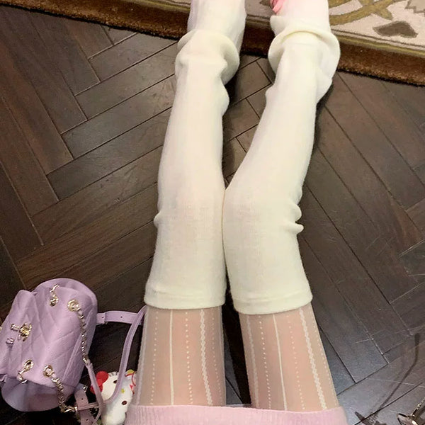 Fashion knee socks cover women's autumn and winter knitted leg cover Y2K slightly stretched and thin winter warm high pile socks