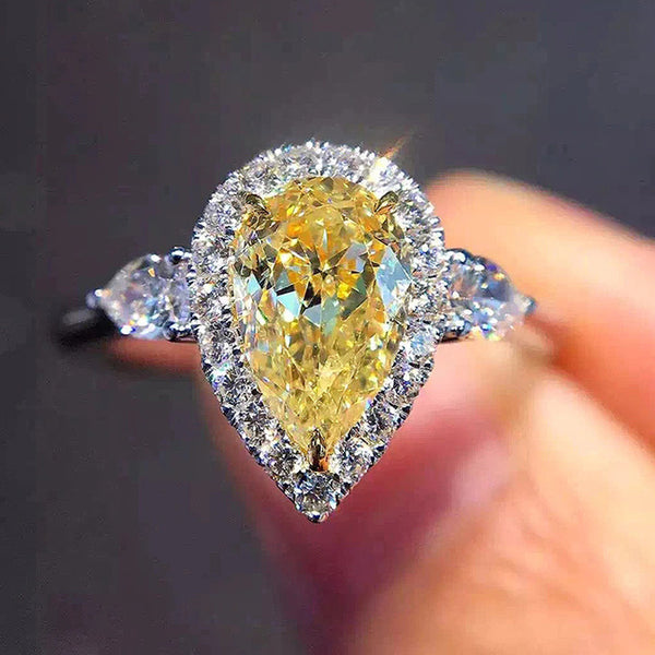 European and American new minimalist yellow pear shaped diamond zircon ring trend