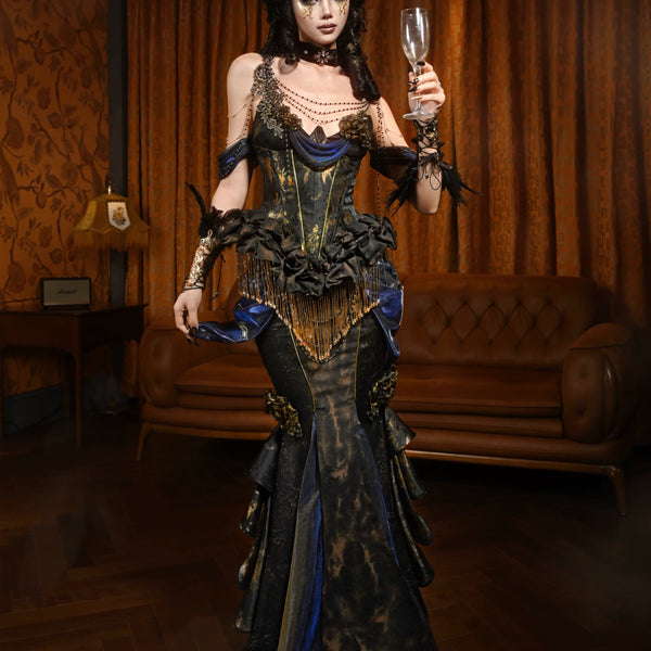 Collection of heavy industry niche gilt corset fishbone corset dress christmas