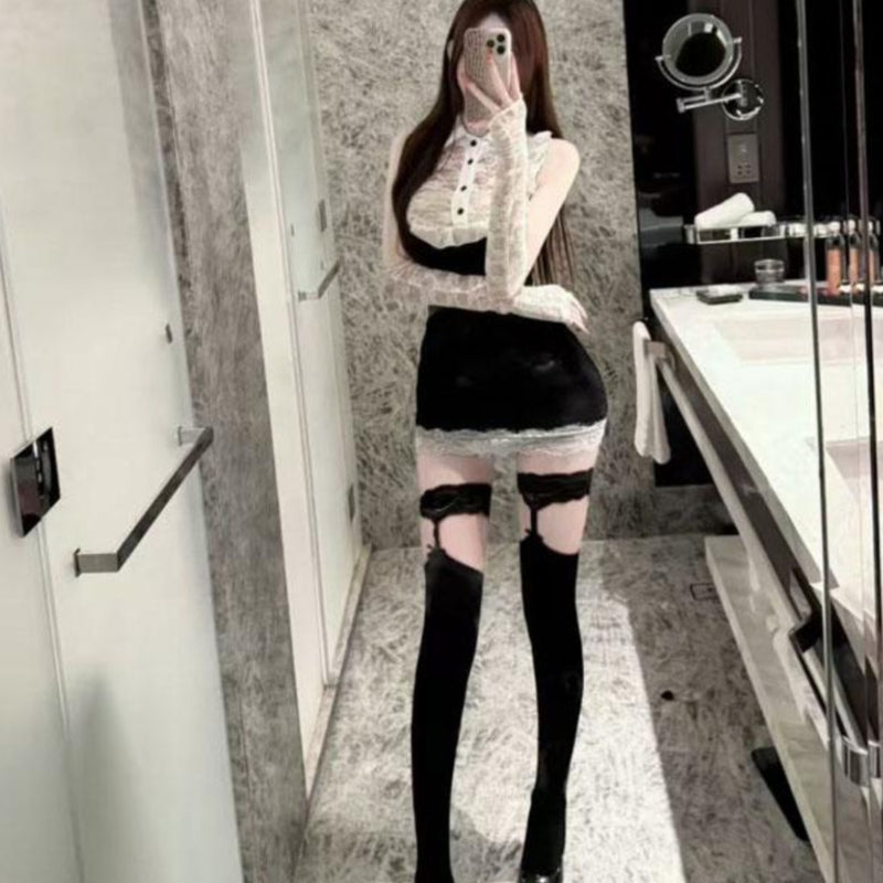 Royal sister secretary rabbit pure desire sexy hot girl lace hip skirt abstinence tight waist color matching uniform dress