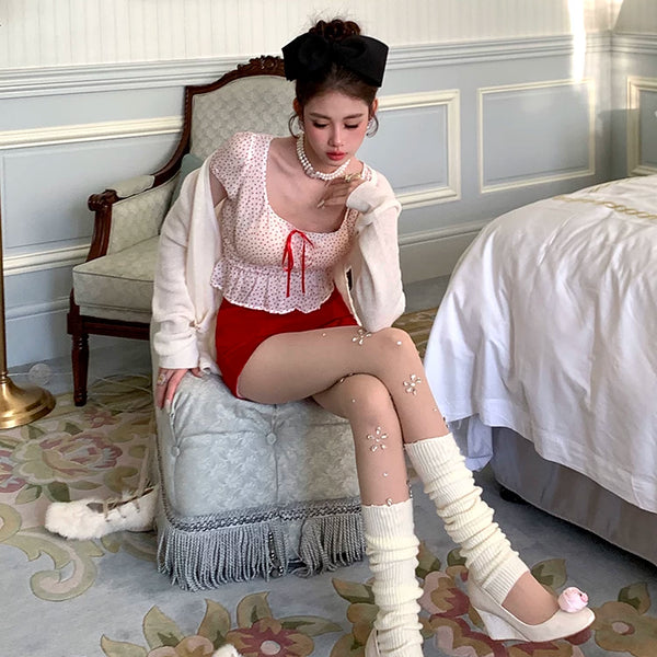 Fashion niche autumn and winter oat-colored calf socks women's thickened warm wool knee socks white stockings